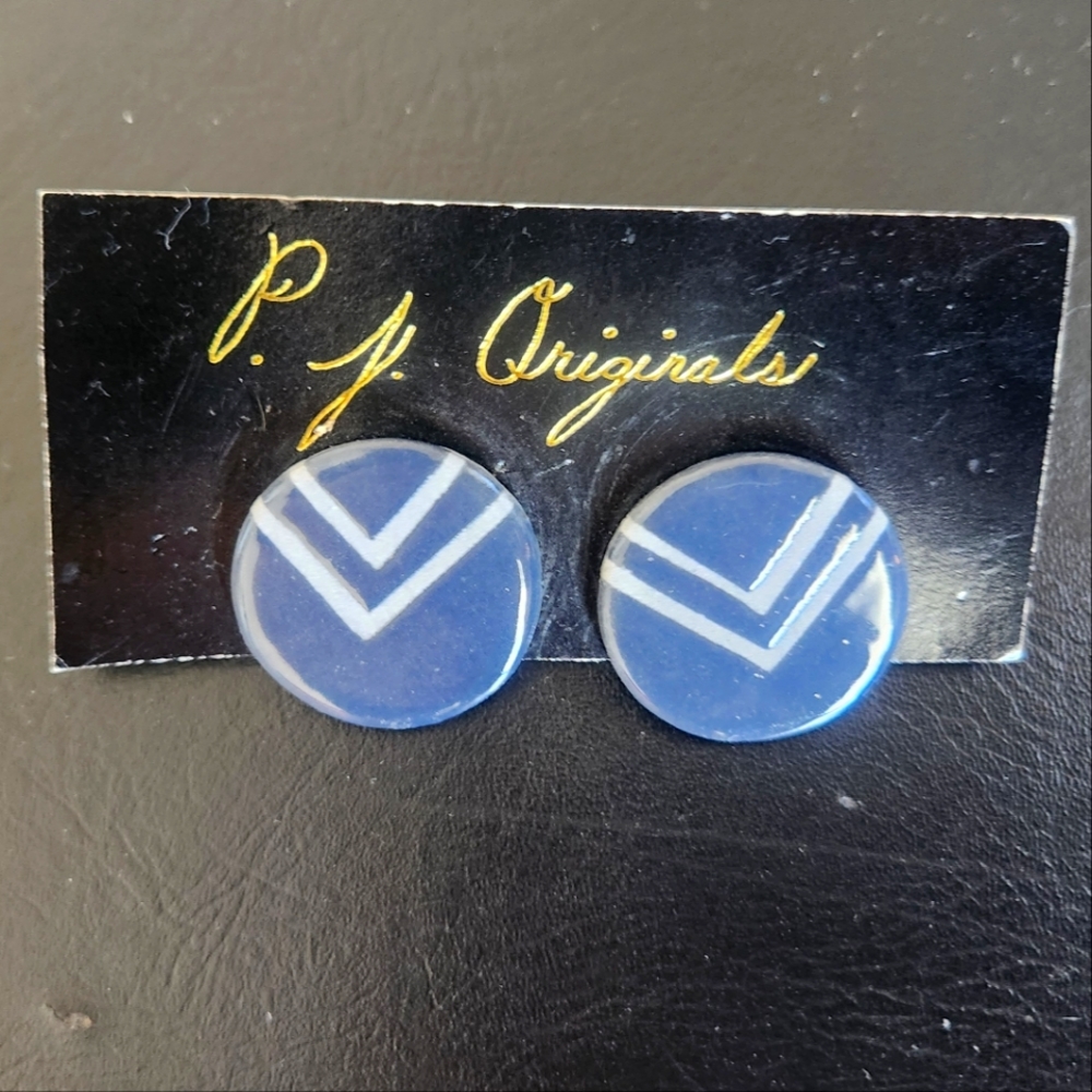 Vintage 80s Oversized Blue Chevron Earrings